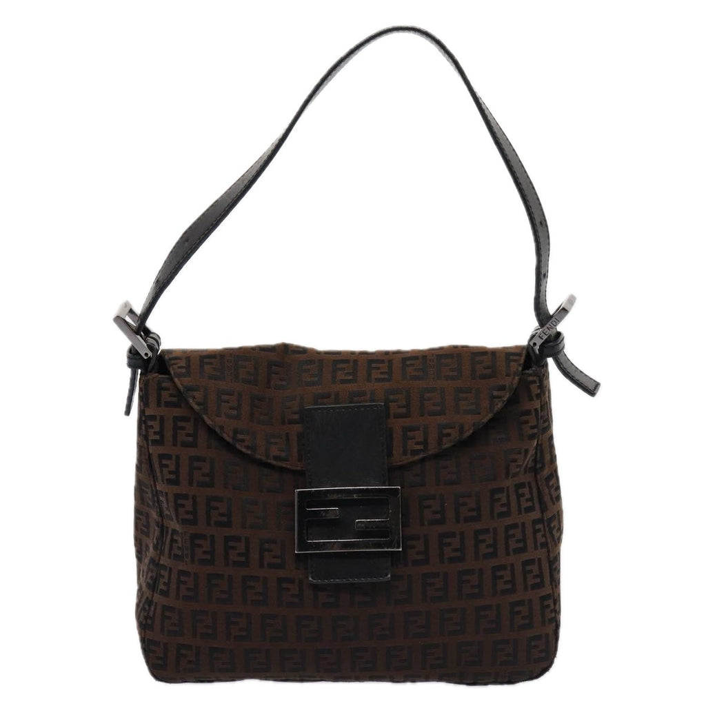 FENDI Zucchino Canvas Mamma Baguette Shoulder Bag Brown79575
