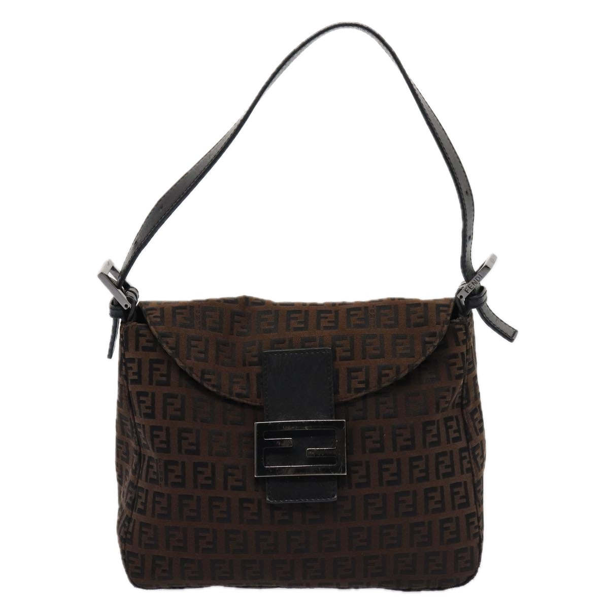 FENDI Zucchino Canvas Mamma Baguette Shoulder Bag Brown79575