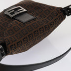 FENDI Zucchino Canvas Mamma Baguette Shoulder Bag Brown79575