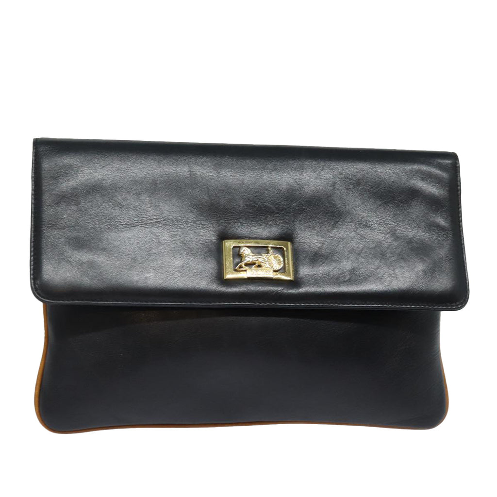 CELINE Clutch Bag Leather Black  79629