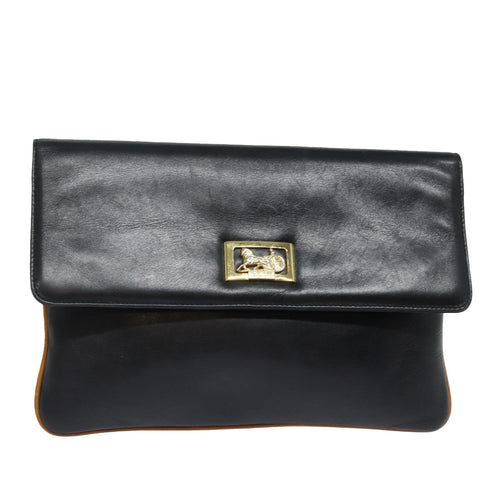 CELINE Clutch Bag Leather Black  79629