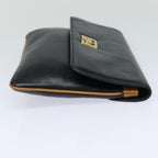 CELINE Clutch Bag Leather Black  79629
