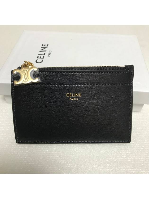 CELINE Shiny Calfskin Triope Zipper Card Wallet Black 10M083FRJ 38NO