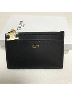 CELINE Shiny Calfskin Triope Zipper Card Wallet Black 10M083FRJ 38NO
