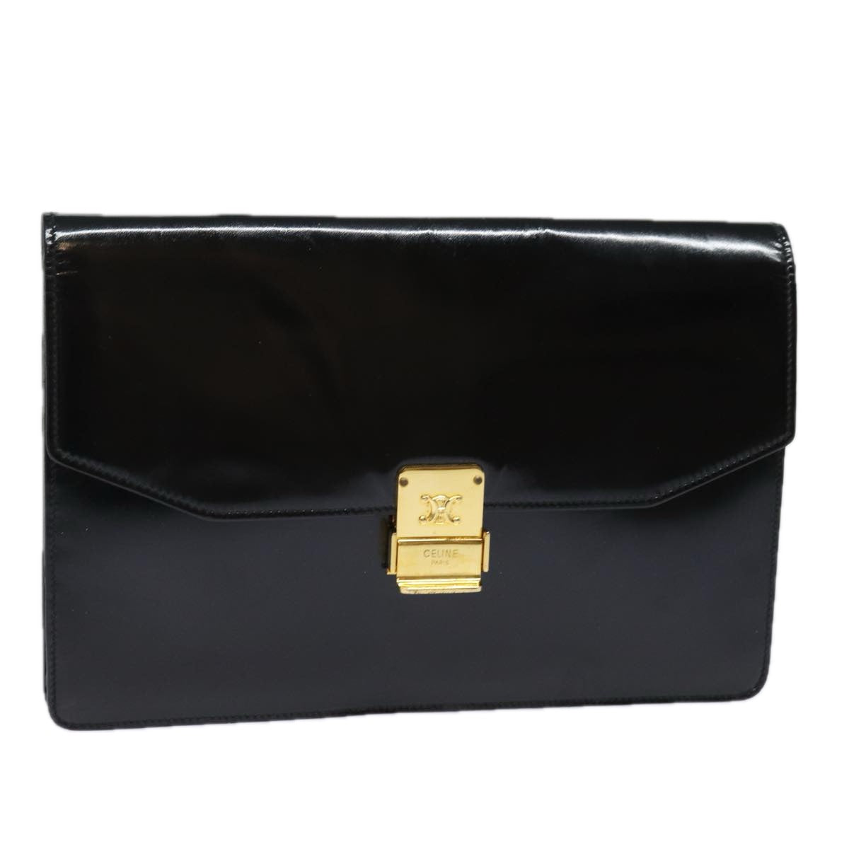CELINE Clutch Bag Enamel Black  79686