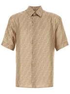 Fendi Men's FF Motif Silk Short Sleeve Shirt Beige