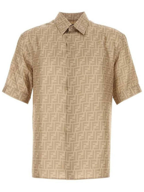 Fendi Men's FF Motif Silk Short Sleeve Shirt Beige