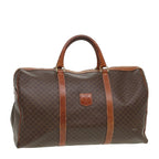 CELINE Macadam Canvas Boston Bag PVC Leather Brown Auth 79789
