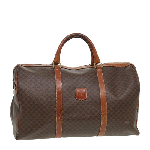 CELINE Macadam Canvas Boston Bag PVC Leather Brown Auth 79789