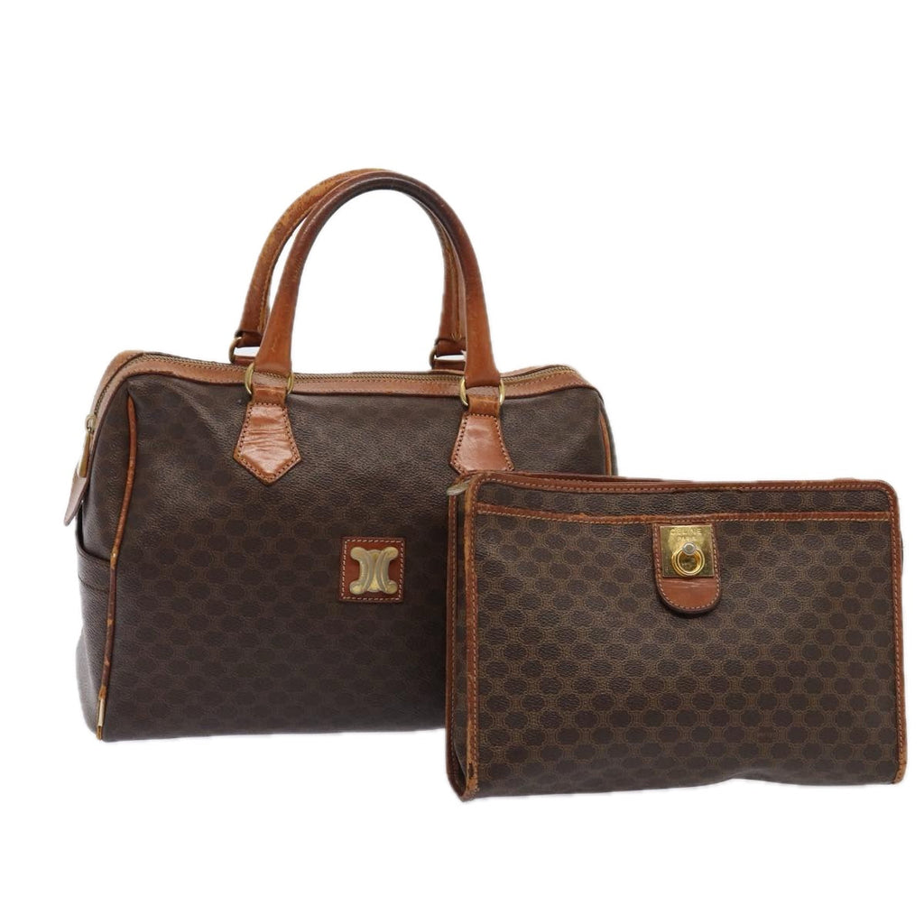 CELINE Macadam Canvas Boston Bag PVC Leather 2Set Brown  79790