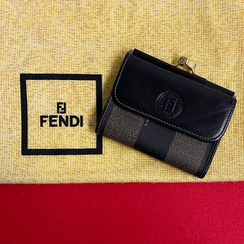 Fendi Vintage Pecan Stripe Leather Mini Wallet
