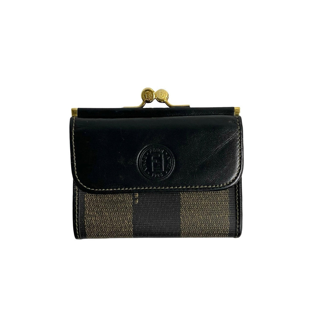 Fendi Vintage Pecan Stripe Leather Mini Wallet