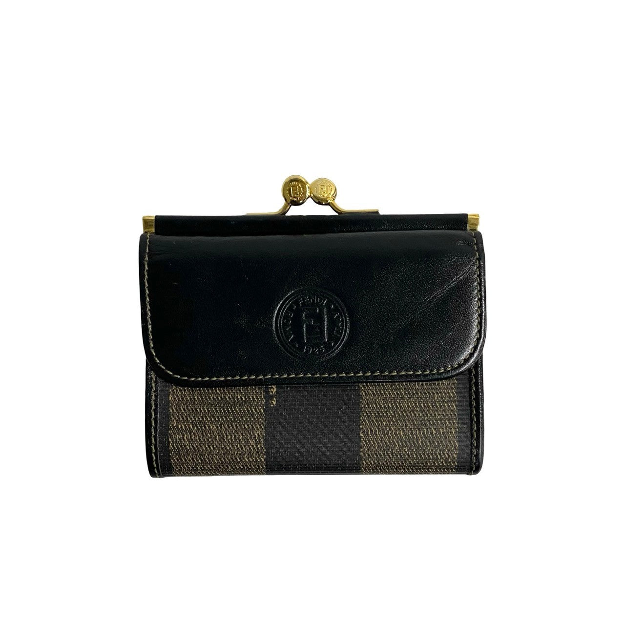 Fendi Vintage Pecan Stripe Leather Mini Wallet