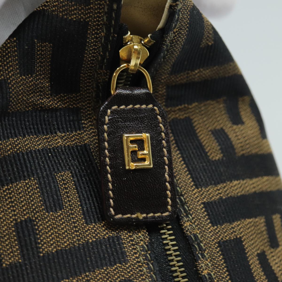 FENDI Zucca Canvas Vanity Hand Bag Brown Black79848