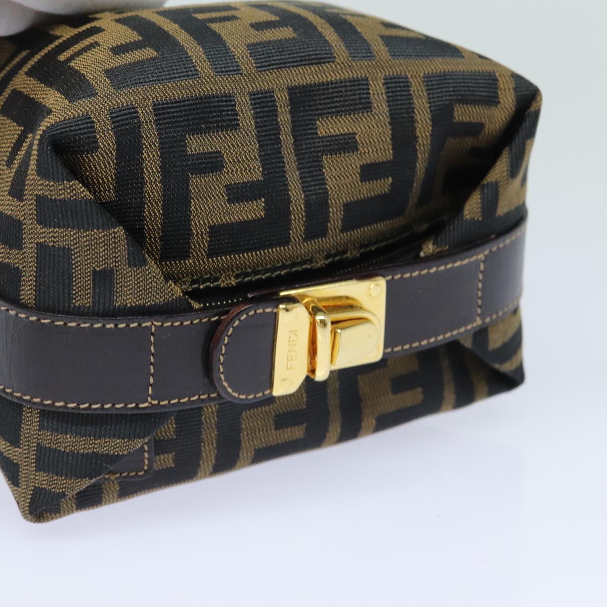 FENDI Zucca Canvas Vanity Hand Bag Brown Black79848