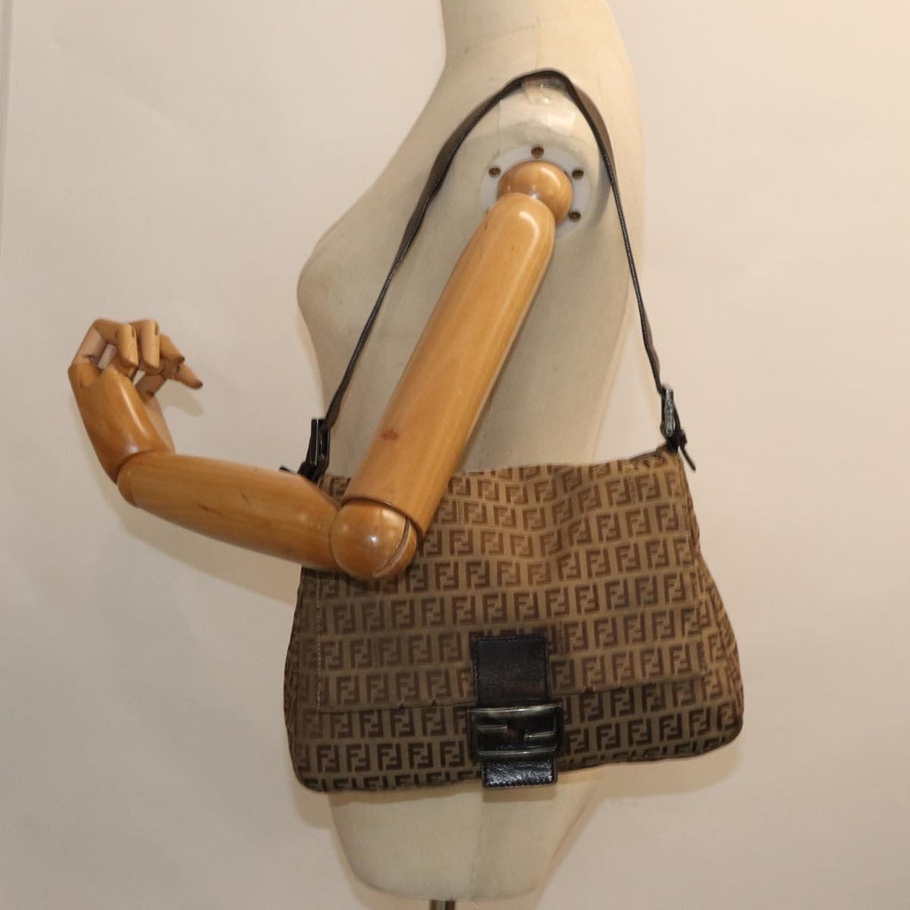 FENDI Zucchino Canvas Mamma Baguette Shoulder Bag Brown79849