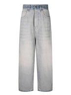 Balenciaga Logo Patch Faded Tapered Baggy Jeans Blue