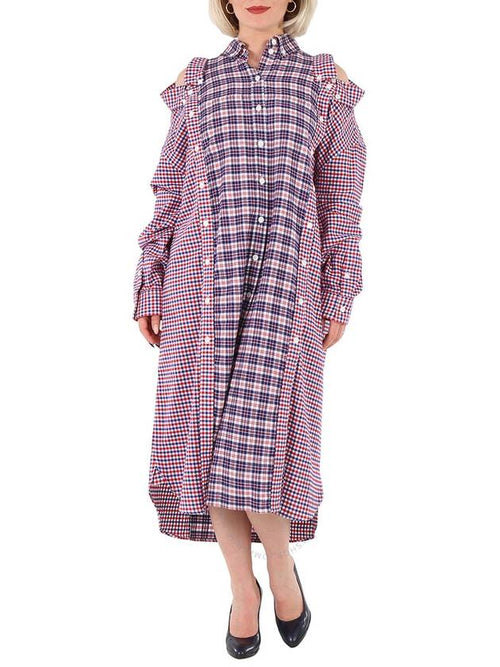 Burberry Burberry Bright Red Reconstructed Contrast Check Shirt Dress, Brand Size 6 (US Size 4)