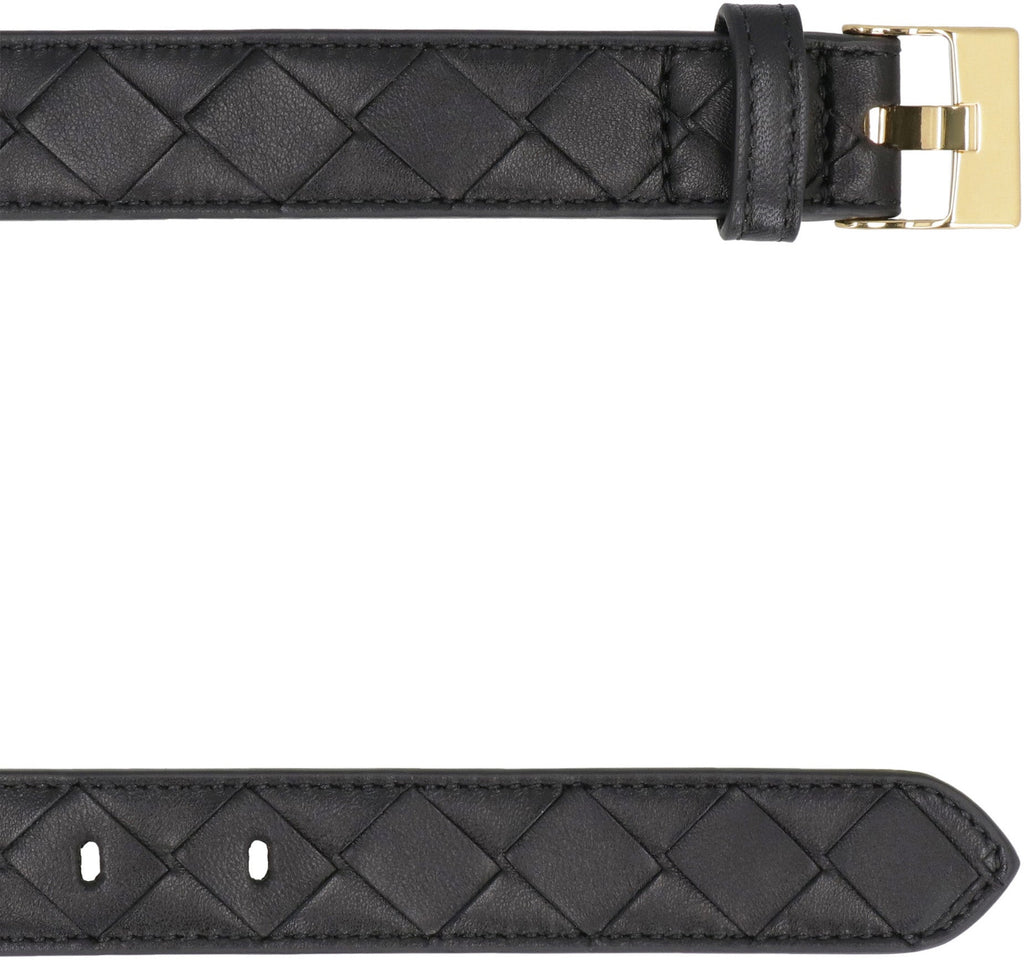 BOTTEGA VENETA Intrecciato Nappa Leather Belt with Gold-Tone Buckle - 2.5 cm Height