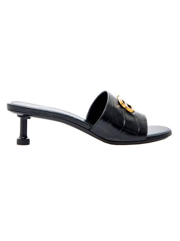 Balenciaga Crocodile Print Leather Groupie Sandal Heels Black