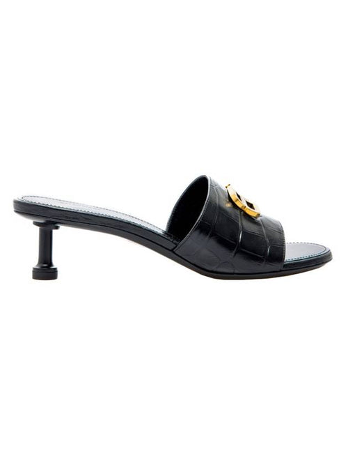 Balenciaga Crocodile Print Leather Groupie Sandal Heels Black