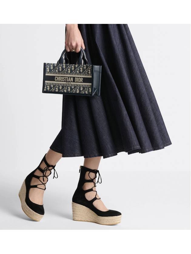 East West Oblique Embroidery Strap Book Tote Bag Blue Dior