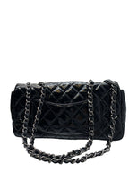 CHANEL- Black Patent Leather Quilted Medium Flap