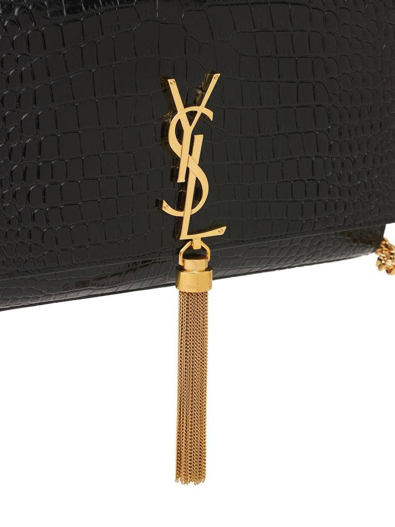 Saint Laurent SMALL KATE CROC EMBOSSED LEATHER BAG