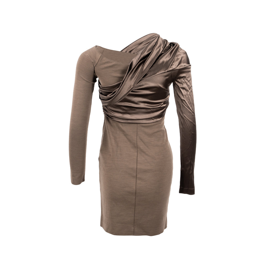 FENDI Size 38 OPERATOR Off-shoulder Wool / Polyamide Dress Brown