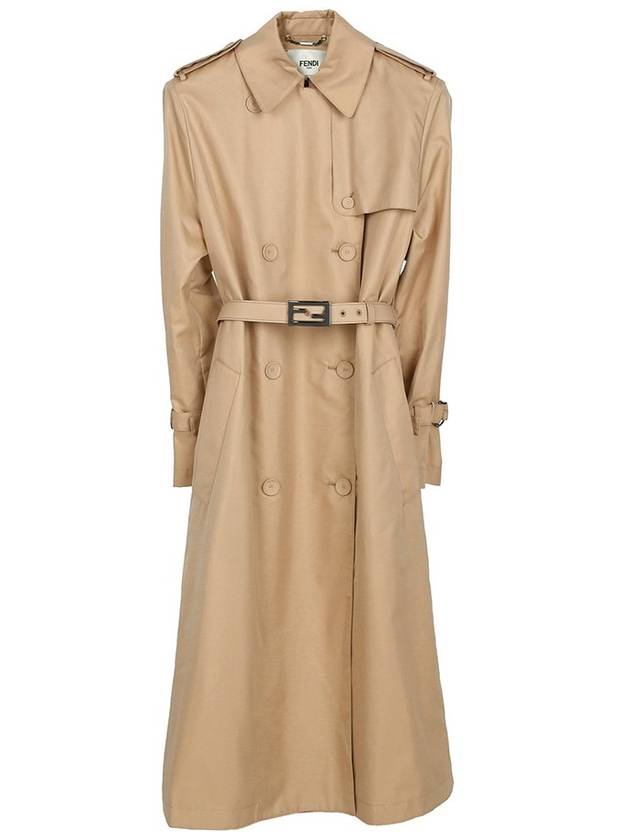 Fendi Abrigo Double Breasted Belted Trench Coat Beige
