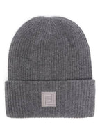 Fendi FF Patch Wool Beanie Grey