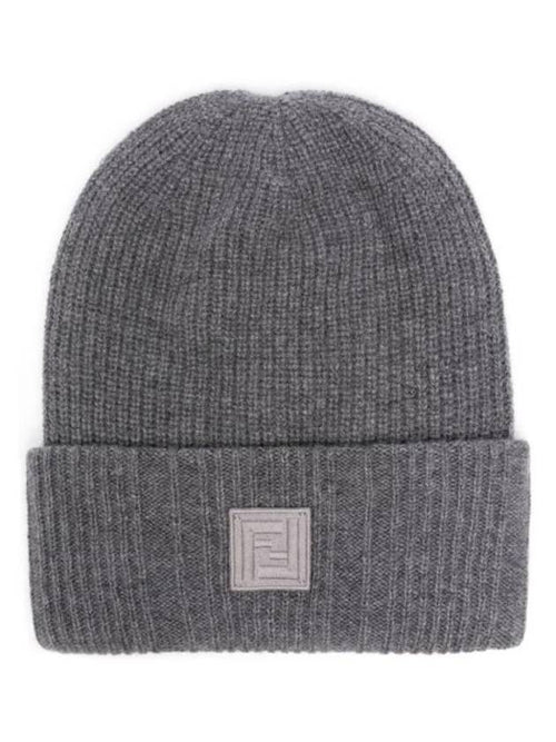 Fendi FF Patch Wool Beanie Grey