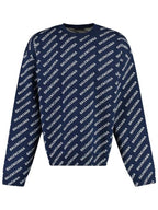 Balenciaga Allover Logo Crew Sweatshirt Navy
