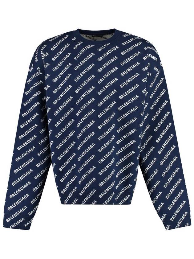 Balenciaga Allover Logo Crew Sweatshirt Navy