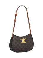 CELINE Tilly Triomphe Medium Canvas Calfskin Shoulder Bag Tan