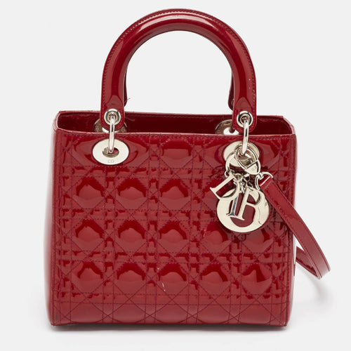 Dior Red Cannage Patent Leather Medium Lady Tote