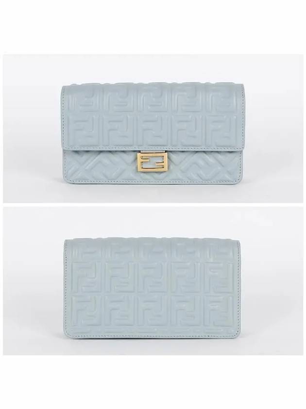 Fendi FF Baguette Nappa Leather Long Wallet Light Blue