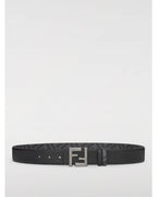 Fendi Leather Belt with FF Buckle Men Dark