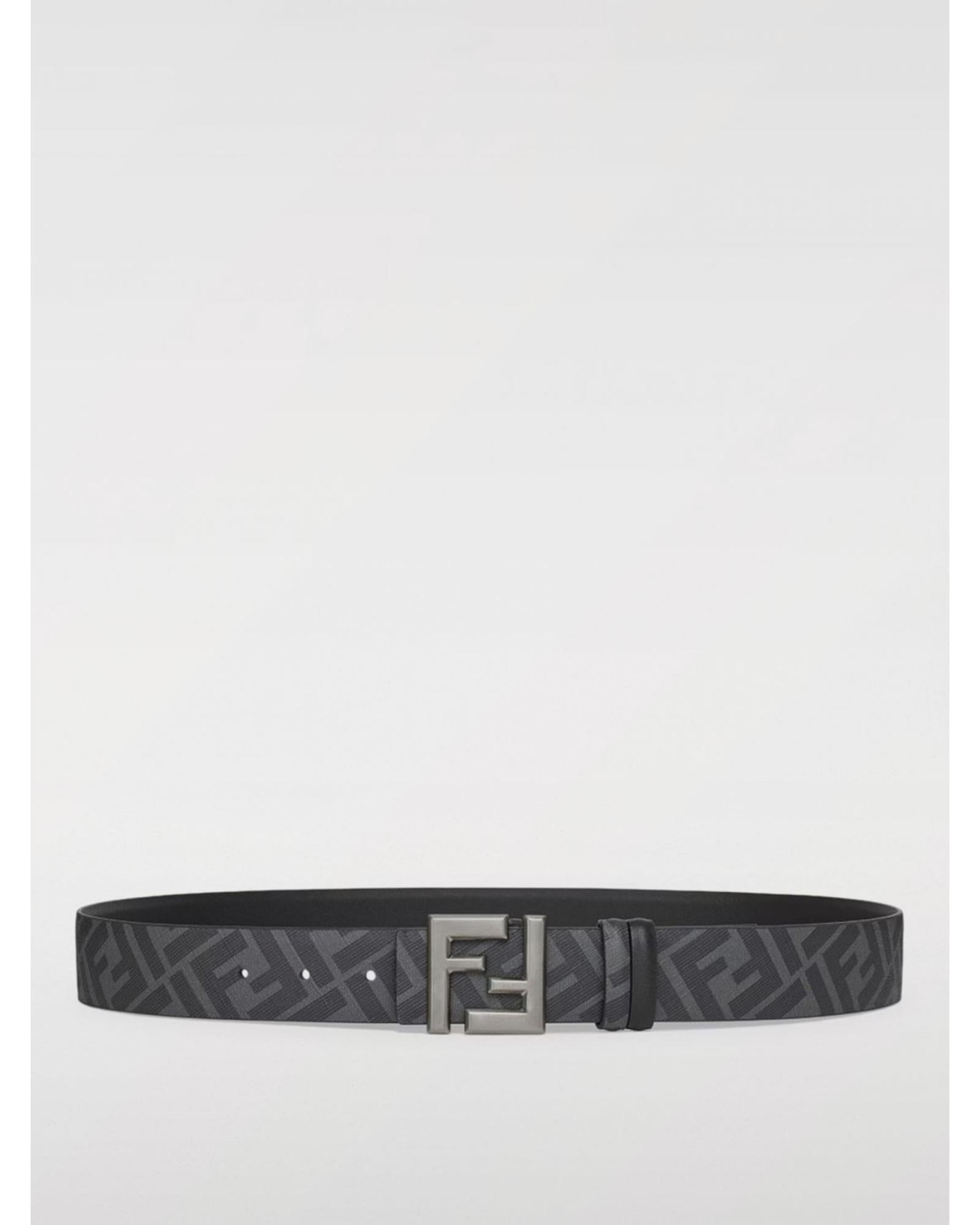 Fendi Leather Belt with FF Buckle Men Dark