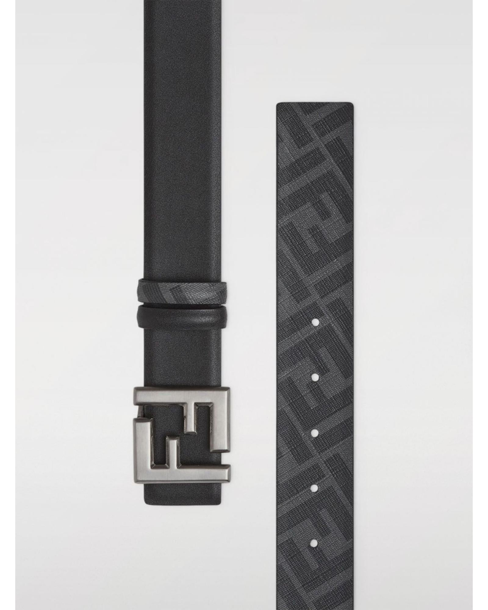 Fendi Leather Belt with FF Buckle Men Dark