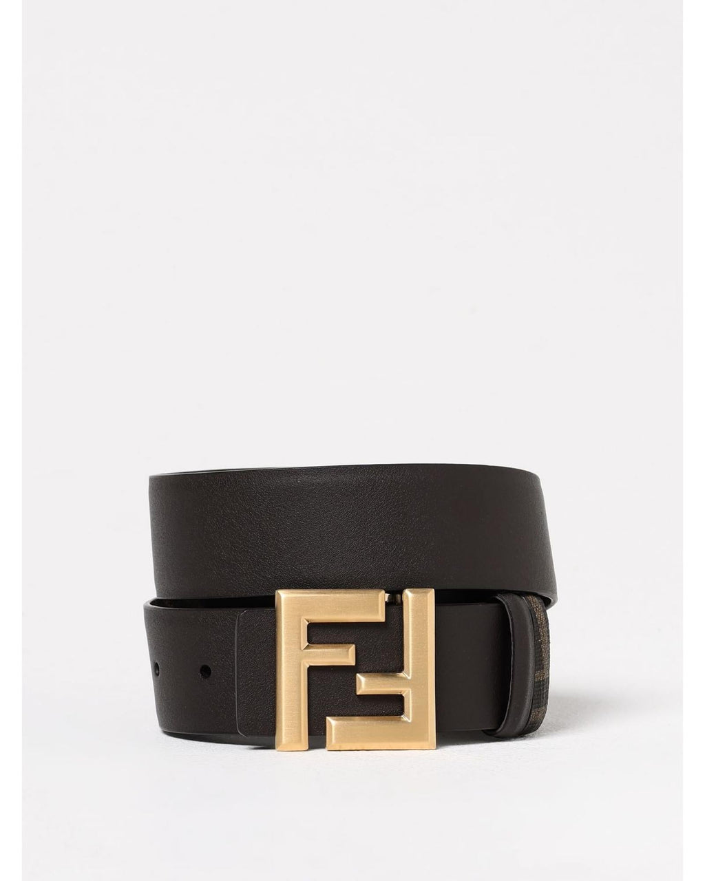 Fendi Leather Belt with FF Buckle Men Dark