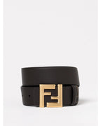 Fendi Leather Belt with FF Buckle Men Dark