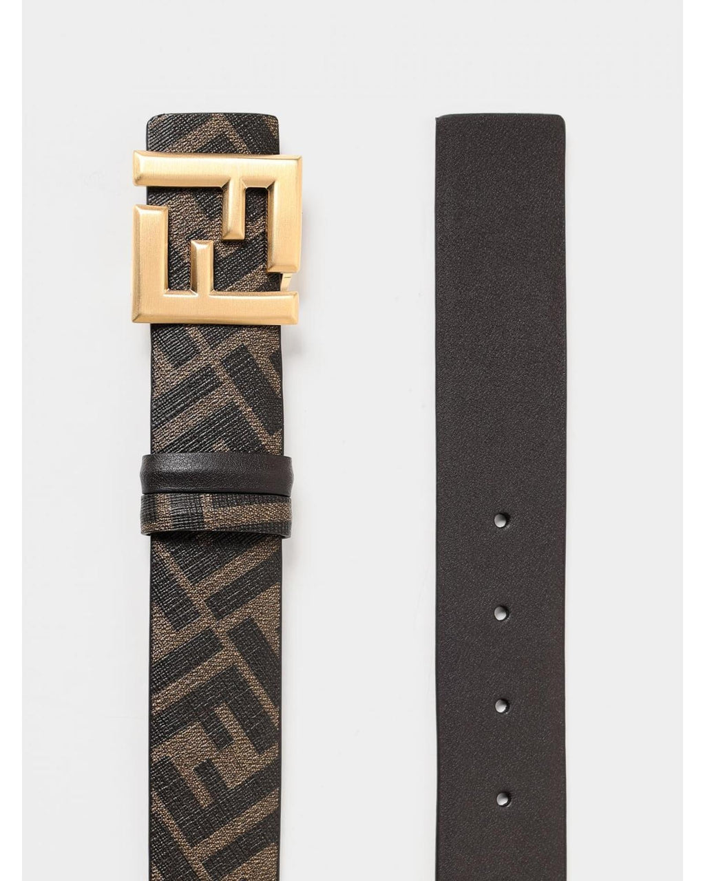 Fendi Leather Belt with FF Buckle Men Dark