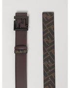 Fendi Leather Belt with FF Buckle Men Dark