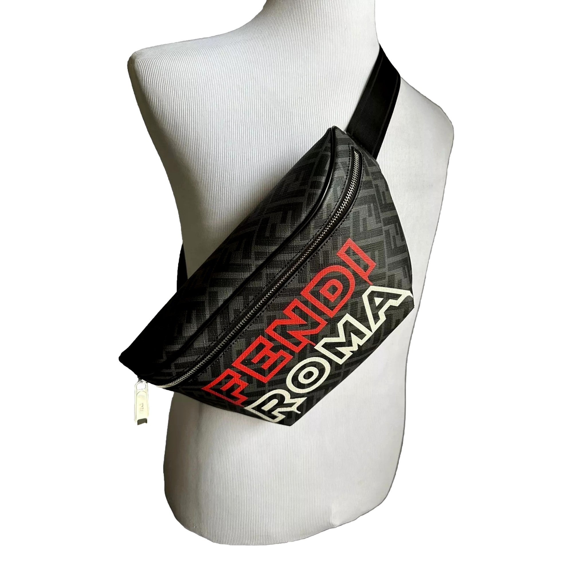Fendi Roma Fendigraphy Nero and Rosso Leather Belt Bag