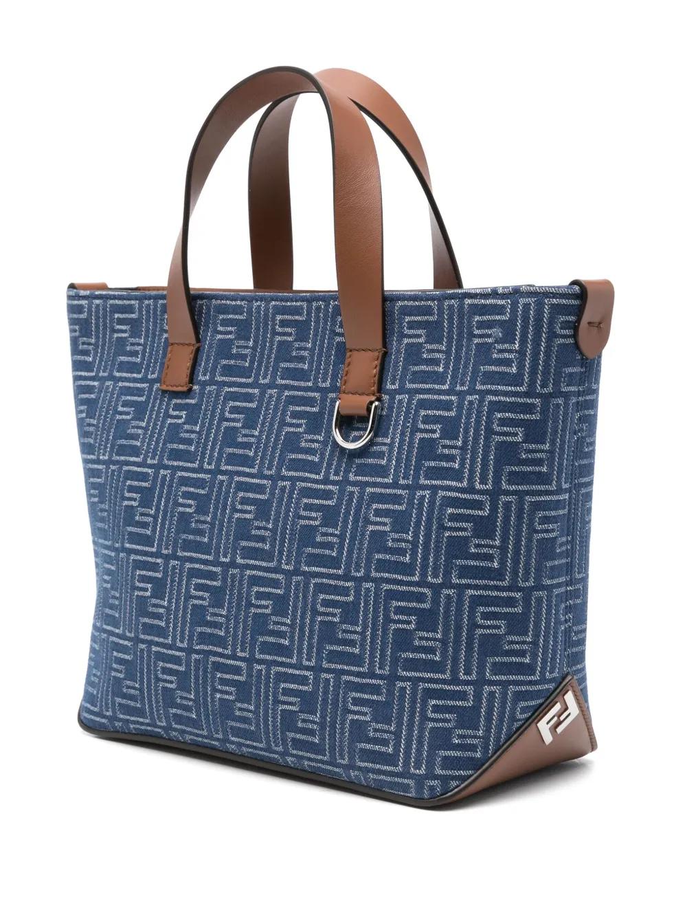 FENDI Mini Denim Effect FF Jacquard Small Shopping Handbag