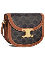 CELINE Teen Besace Triomphe in Triomphe Canvas and Calfskin Shoulder Bag Tan