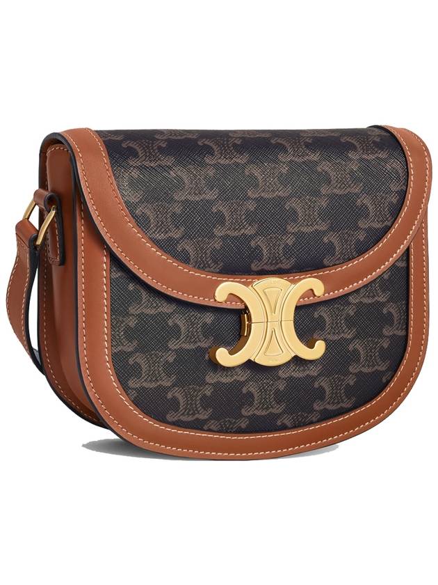 CELINE Teen Besace Triomphe in Triomphe Canvas and Calfskin Shoulder Bag Tan