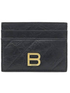 Balenciaga Crush Quilted Calfskin Card Wallet Black