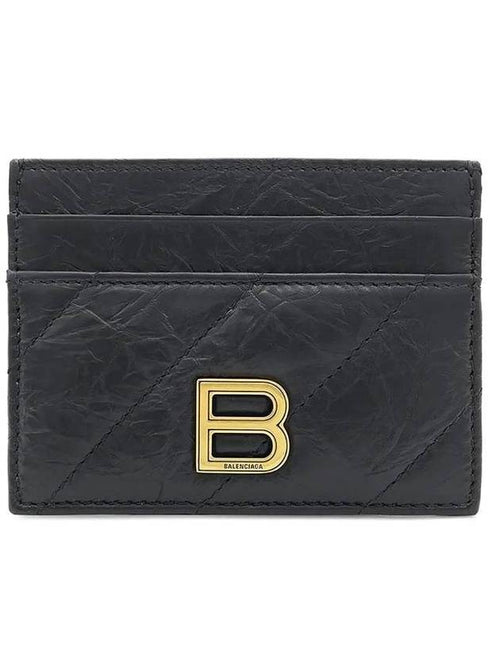Balenciaga Crush Quilted Calfskin Card Wallet Black